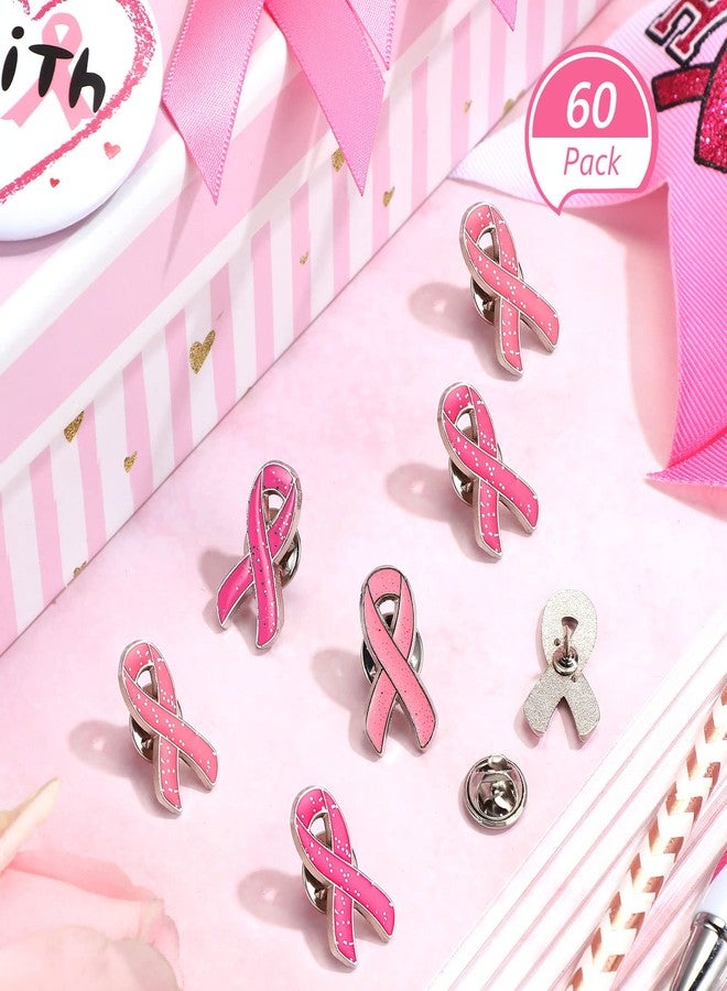 Kenning 60 Pack Breast Cancer Awareness Lapel Pin Pink Ribbon Glitter Breast Cancer Brooch Women Girls Ribbon Pins for Charity Public Fundraiser, 2 Colors - Image 2